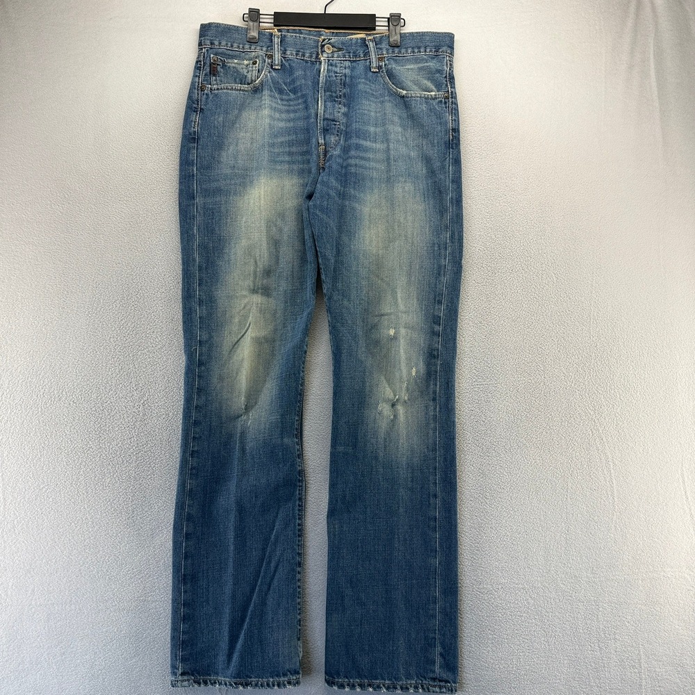 Vintage Abercrombie Fitch Jeans Mens 34x34 Blue Dark Faded Whisker Distressed